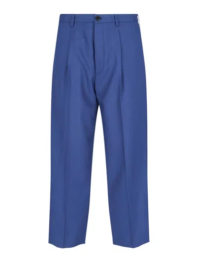 Marni Straight Trousers With Back Pocket And Belt Loops In Blue