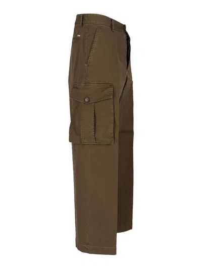 Dsquared2 Dsquared Olive Green Stretch Cotton Loose Cargo Pant In Brown