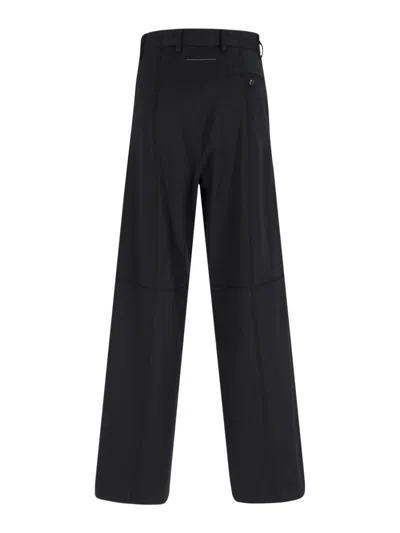 Mm6 Maison Margiela Mm6 By Maison Margiela Wide-leg Black Wool Blend Trousers In Blue