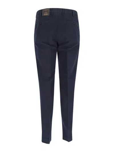 Incotex Navy Chinos With Pleated Front And Classic Straight Leg In Blue