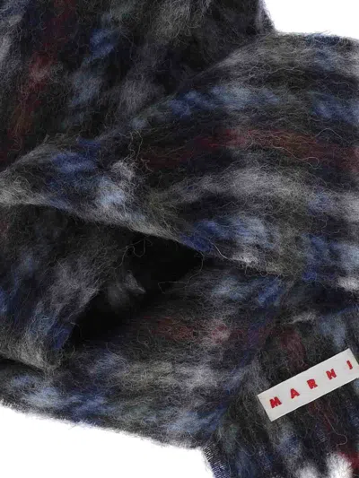 Marni Soft Fringed Scarf Multicolored Pattern In Black