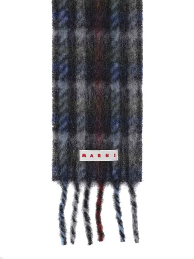 Marni Soft Fringed Scarf Multicolored Pattern In Black