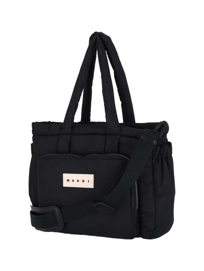 Marni Quilted Black Tote Bag With Dual Handles