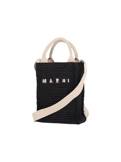 Marni Tote Bag With Contrast Handles And Woven Texture