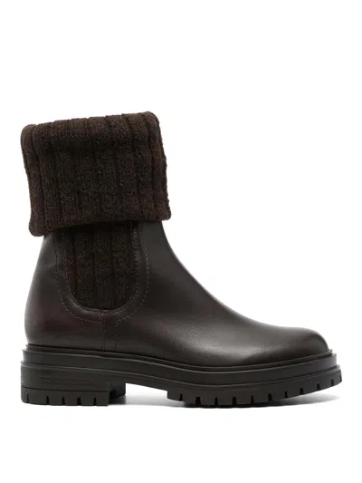 Gianvito Rossi Tenney Calf Knit Chalet Boots Mocha