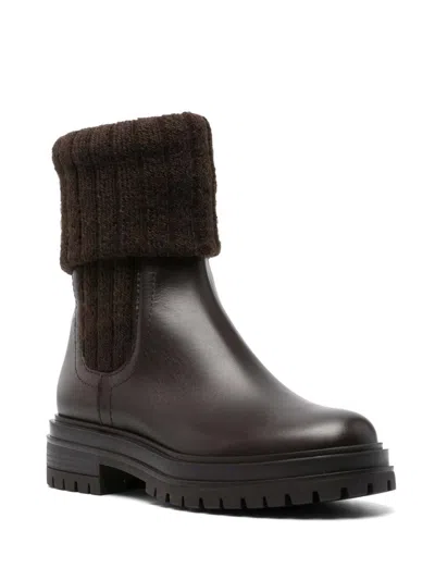Gianvito Rossi Tenney Calf Knit Chalet Boots Mocha