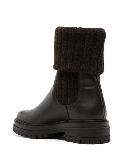 Gianvito Rossi Tenney Calf Knit Chalet Boots Mocha