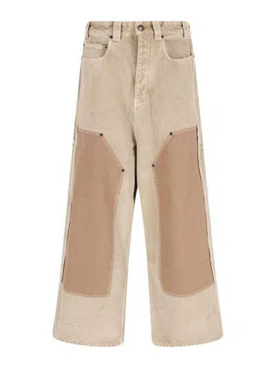 Balenciaga Straight Trousers Contrast Panels In Neutral