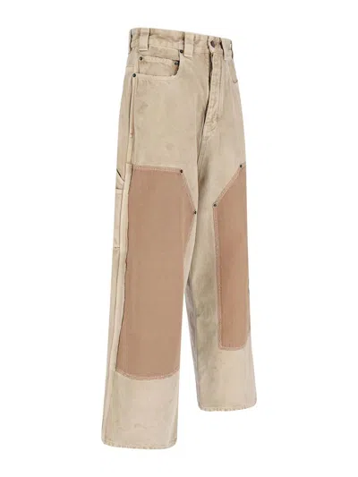 Balenciaga Straight Trousers Contrast Panels In Neutral