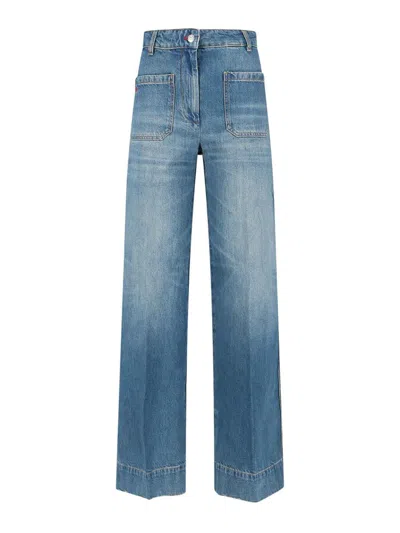 Victoria Beckham 'alina' Blue Jeans With Pockets And Logo Applied On The Front