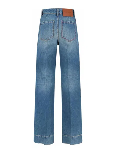 Victoria Beckham 'alina' Blue Jeans With Pockets And Logo Applied On The Front