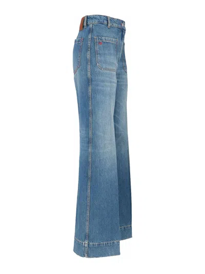 Victoria Beckham 'alina' Blue Jeans With Pockets And Logo Applied On The Front