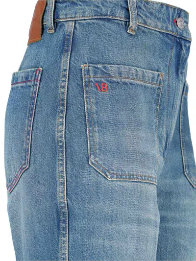 Victoria Beckham 'alina' Blue Jeans With Pockets And Logo Applied On The Front