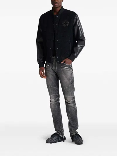 Balmain Straight Trousers With Distressed Finish And Zip Pockets In Gray
