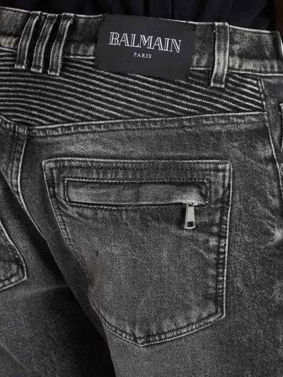 Balmain Straight Trousers With Distressed Finish And Zip Pockets In Gray