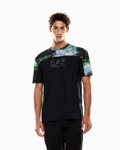 Ea7 Dynamic Athlete Printed T-shirt In Ventus7 Technical Fabric In Multi