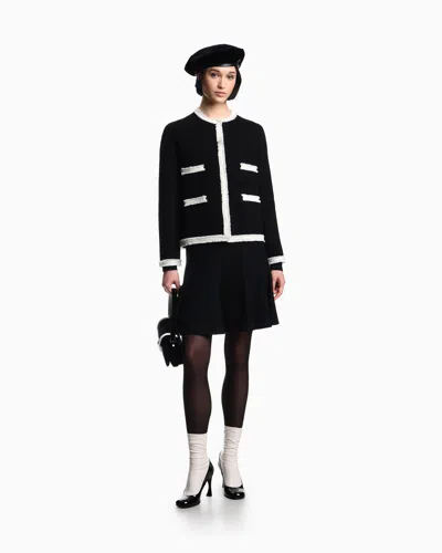 Emporio Armani Ottoman Fabric Jacket With Fringe Trims In Black