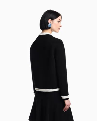 Emporio Armani Ottoman Fabric Jacket With Fringe Trims In Black