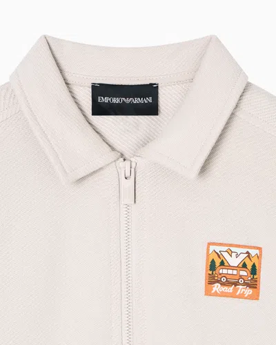 Emporio Armani Asv Manga Bear Crew Organic Interlock Jersey Comfort-fit Zip-up Sweatshirt In Neutral