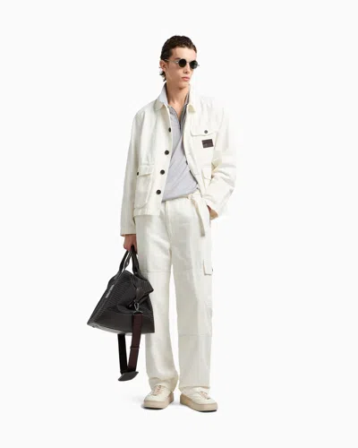 Emporio Armani Denim-effect Twill Jacket With Logo Patch In White