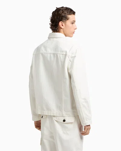 Emporio Armani Denim-effect Twill Jacket With Logo Patch In White