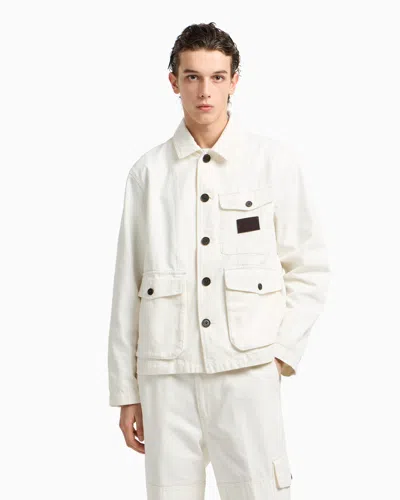 Emporio Armani Denim-effect Twill Jacket With Logo Patch In White