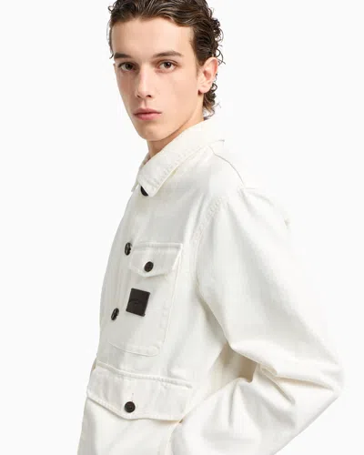 Emporio Armani Denim-effect Twill Jacket With Logo Patch In White