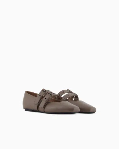 Emporio Armani Nappa-leather Square-toed Ballerinas With Double Strap