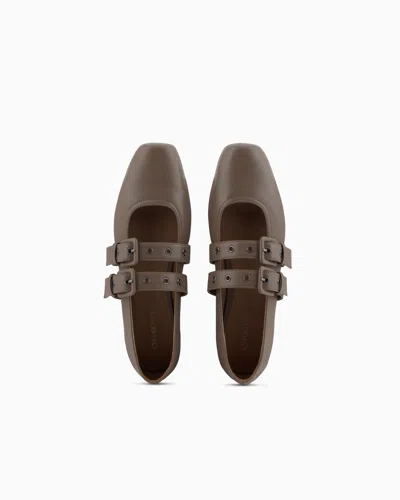 Emporio Armani Nappa-leather Square-toed Ballerinas With Double Strap
