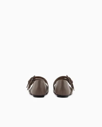 Emporio Armani Nappa-leather Square-toed Ballerinas With Double Strap