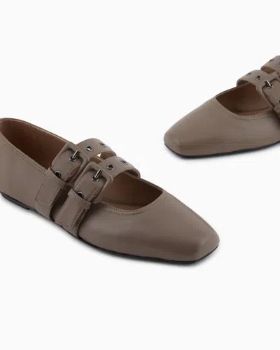Emporio Armani Nappa-leather Square-toed Ballerinas With Double Strap