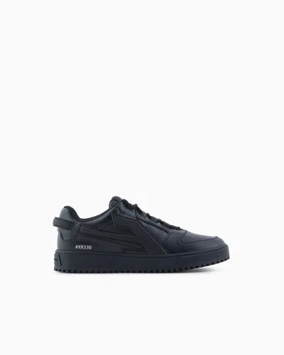 Emporio Armani Leather Sneakers With Oversized Ea Patch In Black