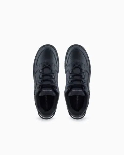 Emporio Armani Leather Sneakers With Oversized Ea Patch In Black