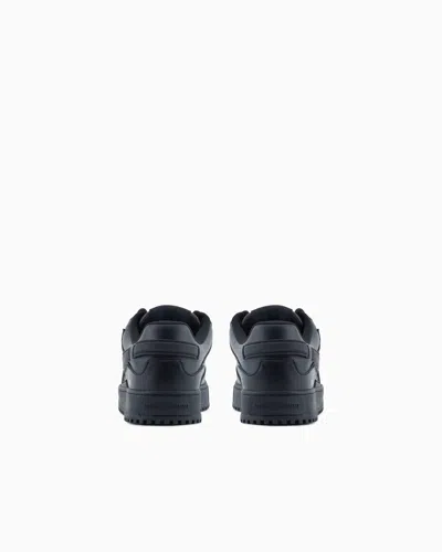 Emporio Armani Leather Sneakers With Oversized Ea Patch In Black