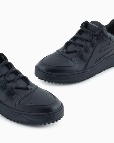 Emporio Armani Leather Sneakers With Oversized Ea Patch In Black