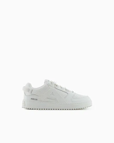 Emporio Armani Leather Sneakers With Oversized Ea Patch In White