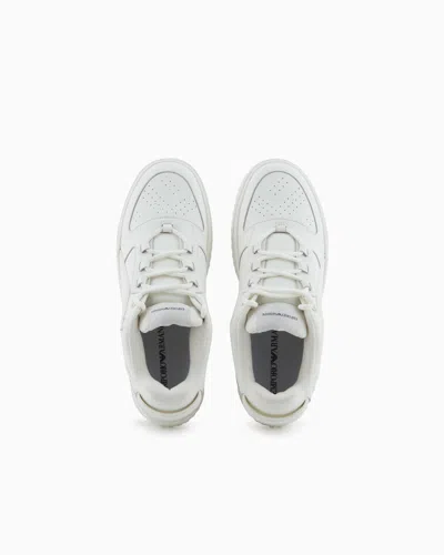 Emporio Armani Leather Sneakers With Oversized Ea Patch In White