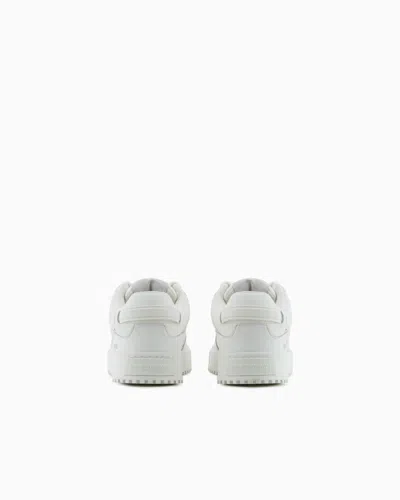 Emporio Armani Leather Sneakers With Oversized Ea Patch In White