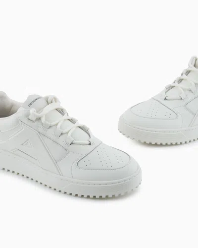Emporio Armani Leather Sneakers With Oversized Ea Patch In White