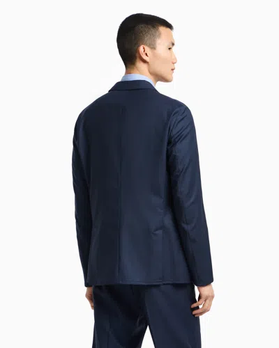 Emporio Armani Icon Single-breasted Jacket In Tropical Light Wool Canvas In Blue