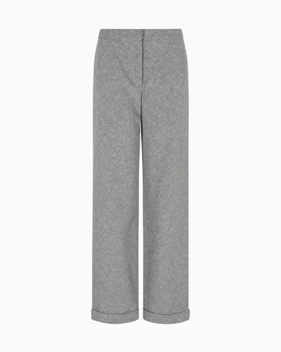 Emporio Armani Icon Chevron Viscose-blend Trousers In Gray