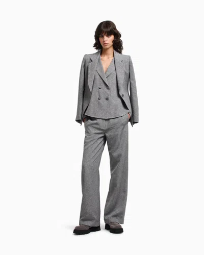 Emporio Armani Icon Chevron Viscose-blend Trousers In Gray