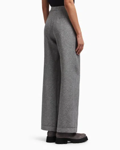 Emporio Armani Icon Chevron Viscose-blend Trousers In Gray