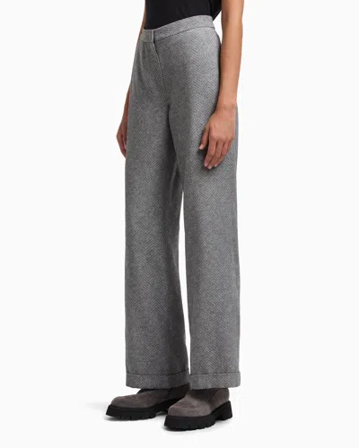 Emporio Armani Icon Chevron Viscose-blend Trousers In Gray