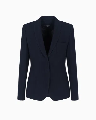 Emporio Armani Icon Single-breasted Blazer In Jacquard With A Chevron Motif In Blue