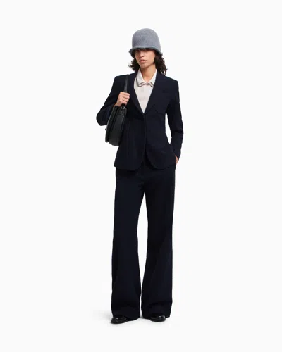 Emporio Armani Icon Single-breasted Blazer In Jacquard With A Chevron Motif In Blue