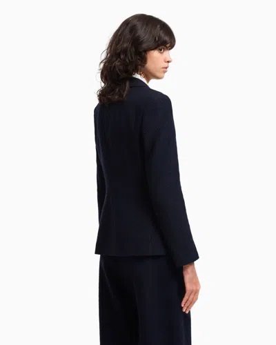 Emporio Armani Icon Single-breasted Blazer In Jacquard With A Chevron Motif In Blue