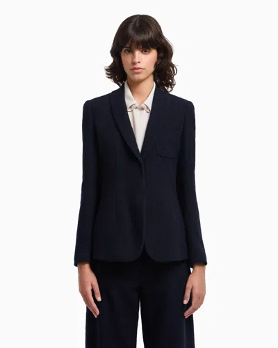 Emporio Armani Icon Single-breasted Blazer In Jacquard With A Chevron Motif In Blue