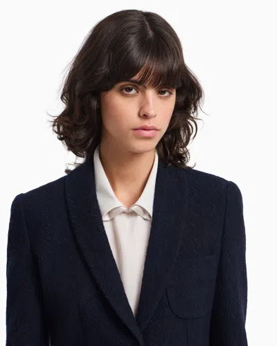 Emporio Armani Icon Single-breasted Blazer In Jacquard With A Chevron Motif In Blue