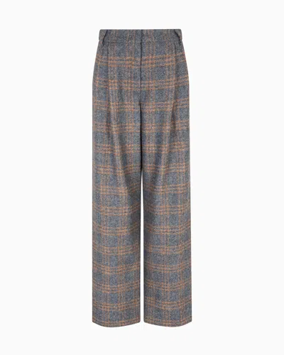 Emporio Armani Icon Check-motif Virgin-wool Blend Trousers With Pleats In Multi